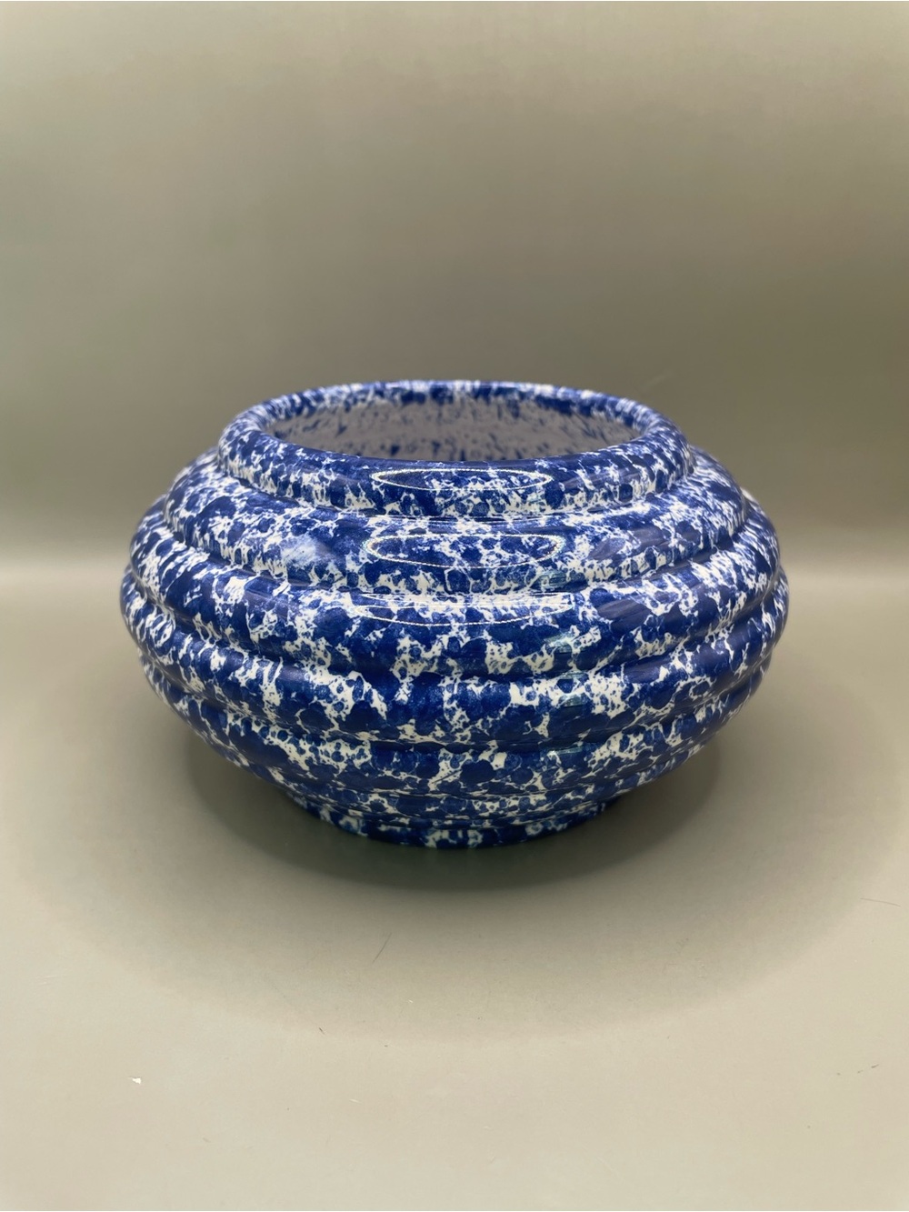 Vintage Haeger Planter Pot Bowl Vase Blue White Spongeware 90s Ribbed 3.5” Tall